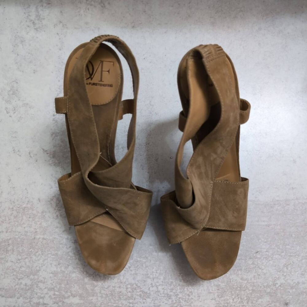 Diane von Furstenberg Zia Crisscross Suede Platform Heels Slingback Sandals 9.5M